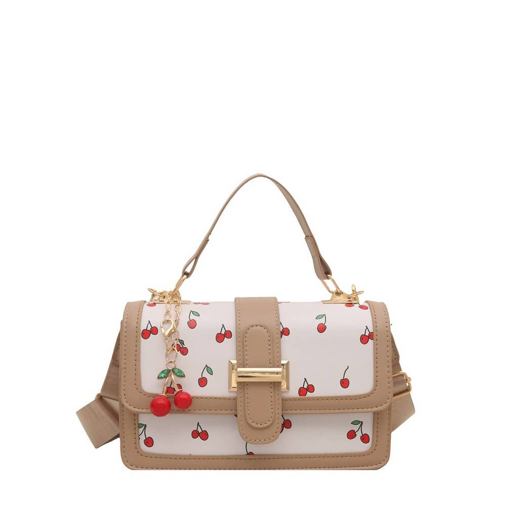 Cherry Print Buckle Flap Satchel: BK