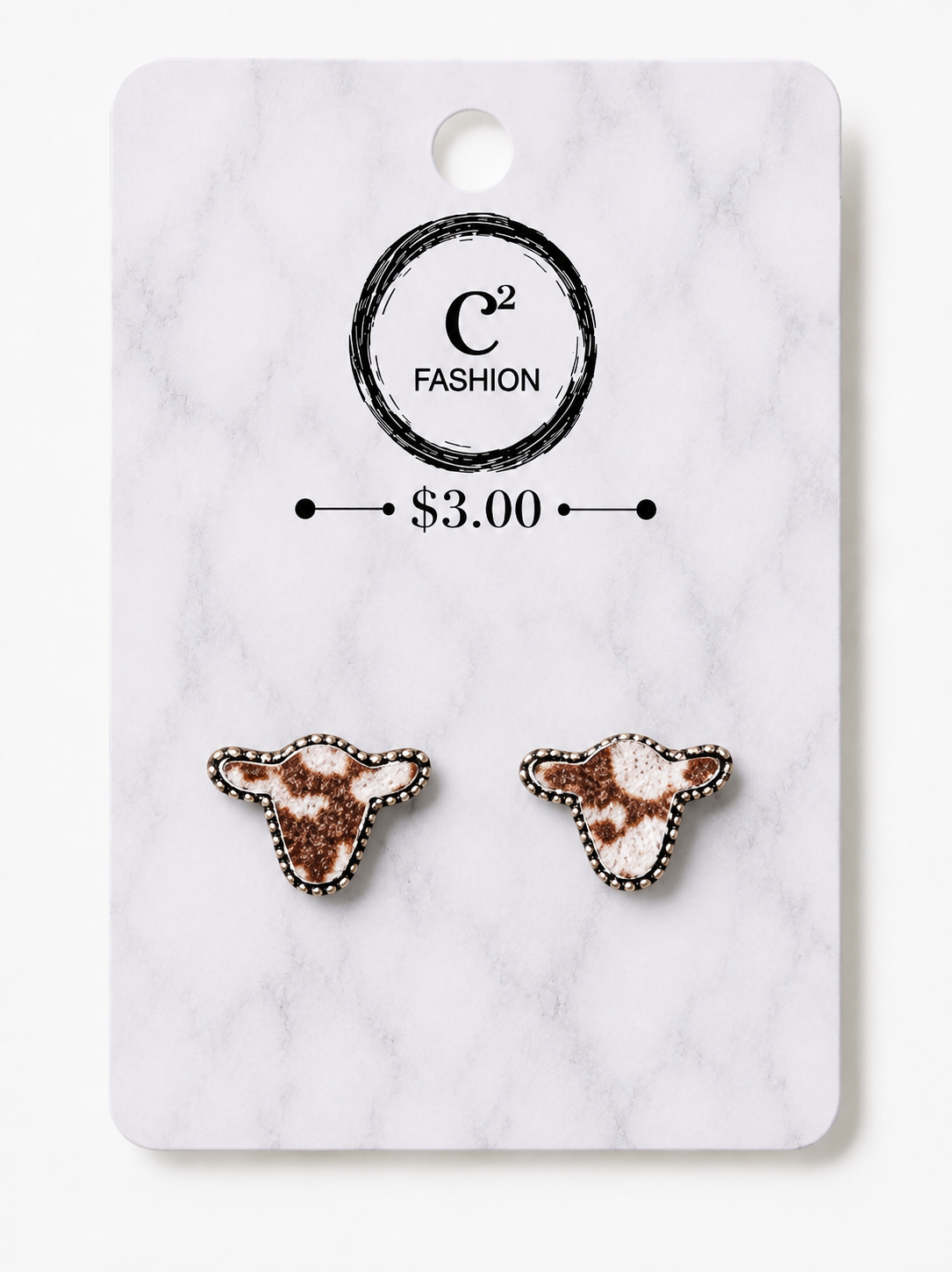 White and brown cow print earrings 