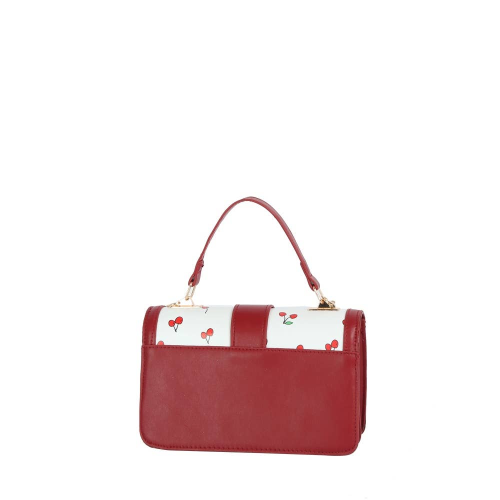 Cherry Print Buckle Flap Satchel: BK