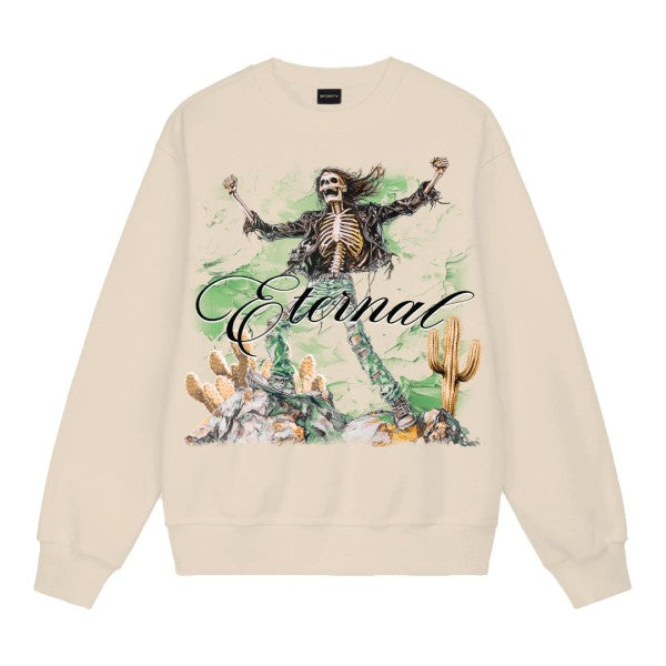 Beige sweatshirt with a skeleton and cactus design on a white background