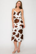 Brown cow Satin Printed Midi Length Skirt.