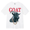 White crew tee with Goat Graphics.