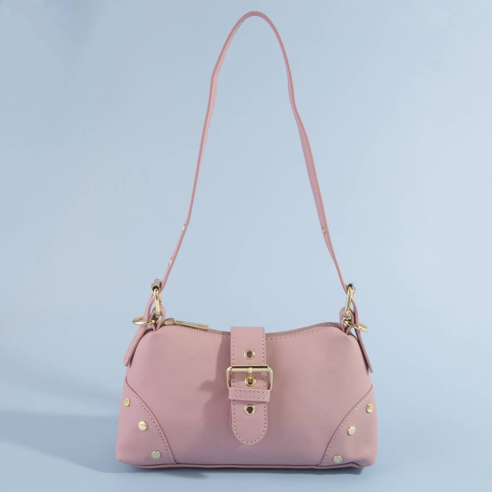 Studded Saffiano Buckle Strap Shoulder Bag: SMV