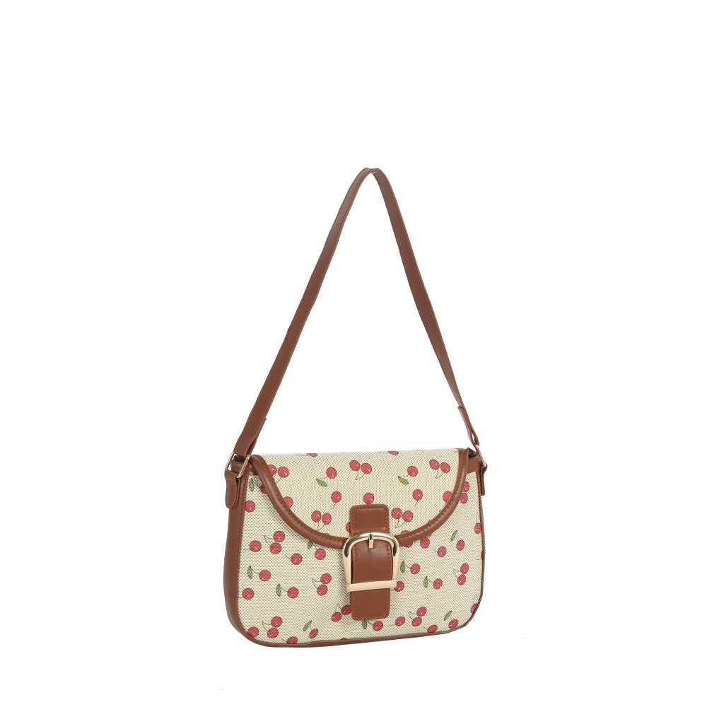 Cherry Print Buckle Saddle Shoulder Bag: BR