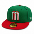 Green and red New Era 59FIFTY fitted hat with embroidered Mexico ‘M’ logo, size 7 1/4.