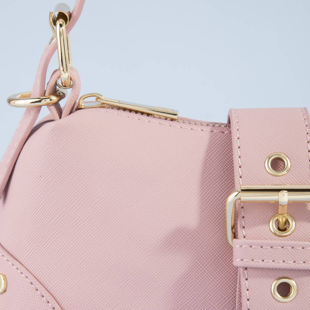 Studded Saffiano Buckle Strap Shoulder Bag: SMV