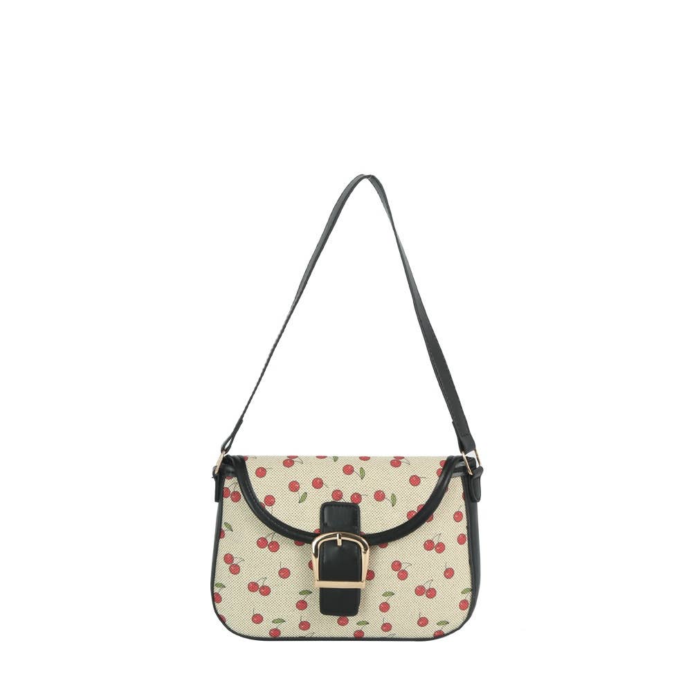 Cherry Print Buckle Saddle Shoulder Bag: BR