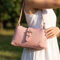 Studded Saffiano Buckle Strap Shoulder Bag: SMV