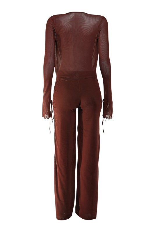 Brown leather jumpsuit on a white background