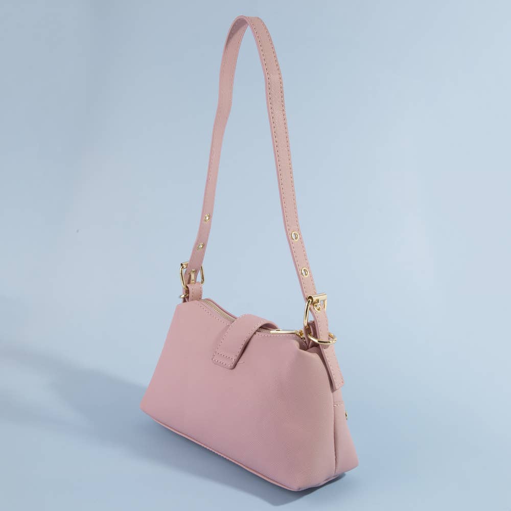 Studded Saffiano Buckle Strap Shoulder Bag: SMV