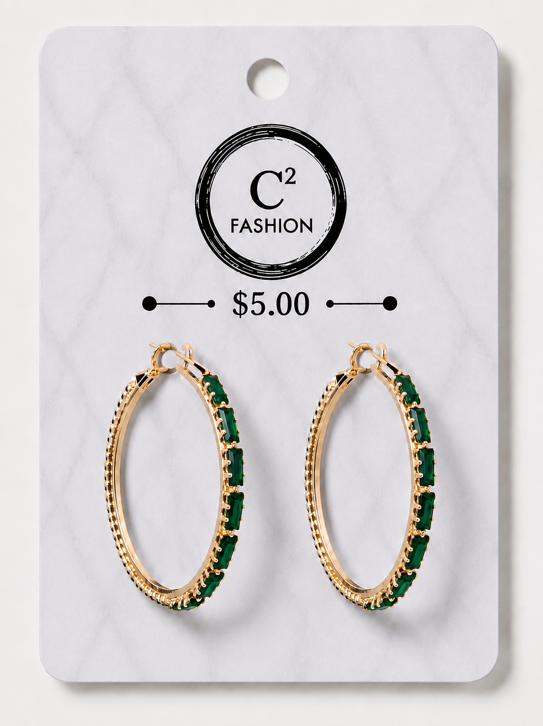 Gold hoops with green rhinestone bling 