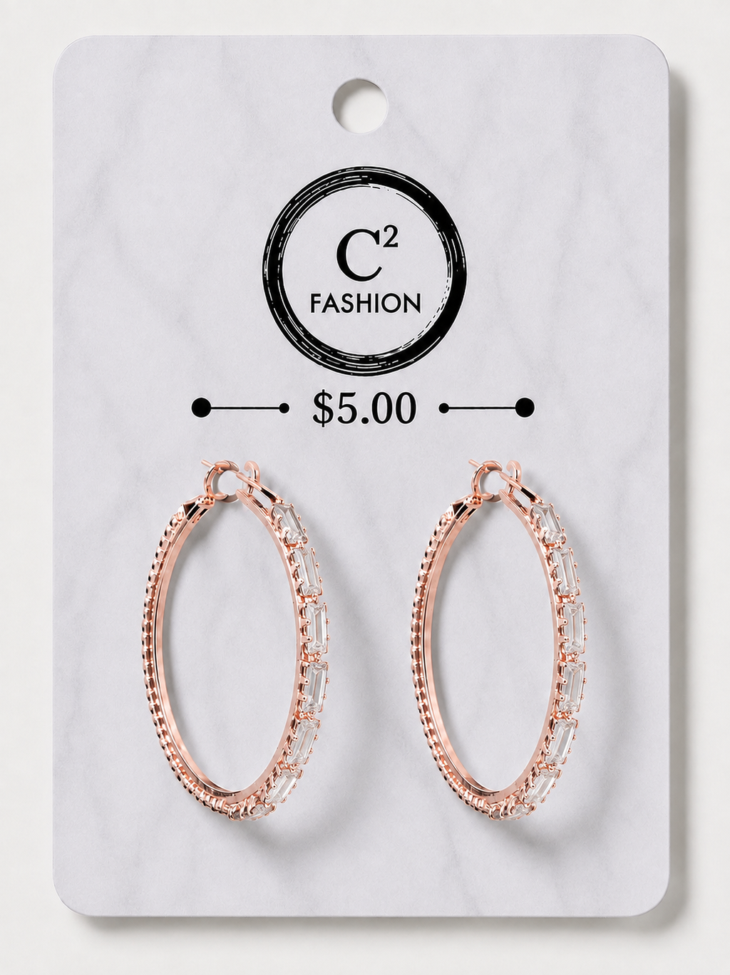 Rose gold hoops with white crystal bling 