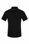 Black patterned polo shirt on a white background