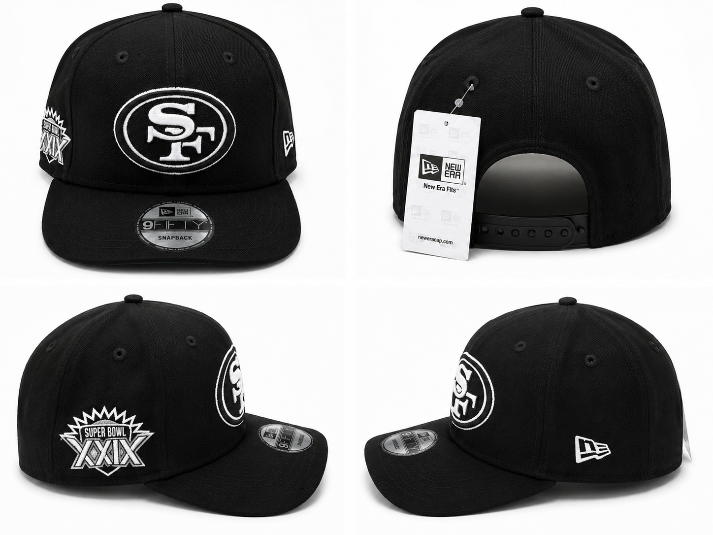 Black 49ers snapback with classic SF logo and Super Bowl XXIX commemorative side patch.