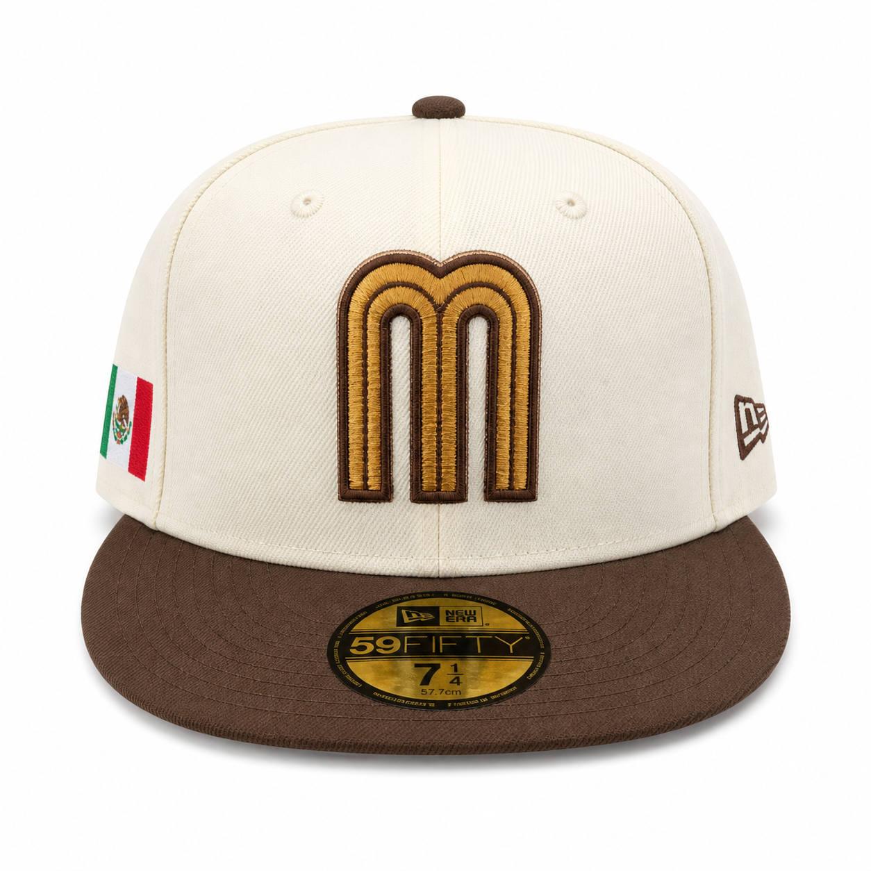 Baseball cap with brown and beige design on a white background