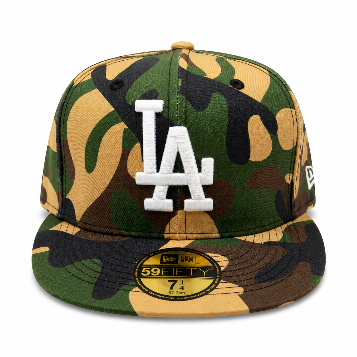 Camouflage baseball cap with LA logo on a white background