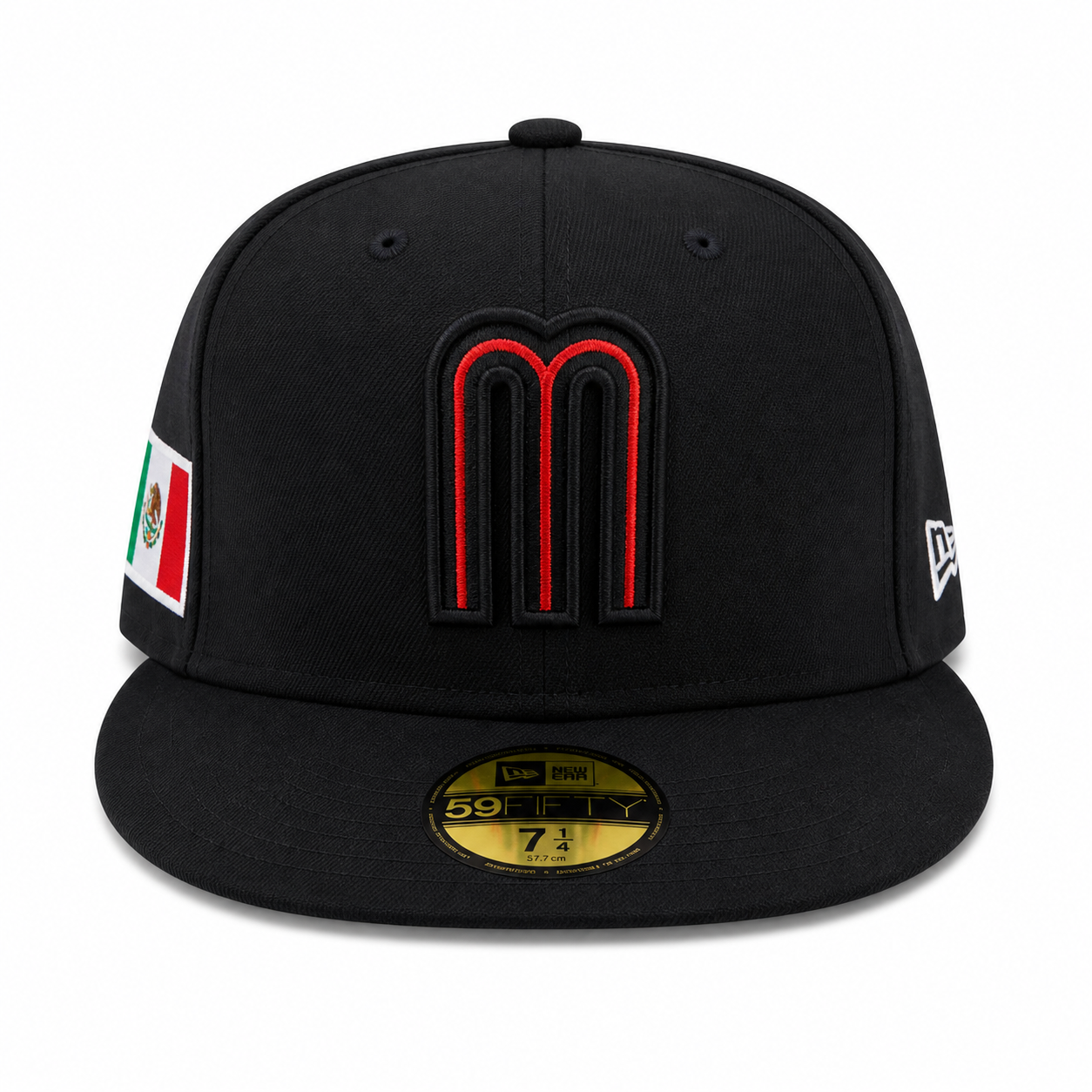 Black cap with red logo and New Era branding on a white background