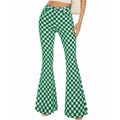 Green and white checkered bell-bottom pants on a white background