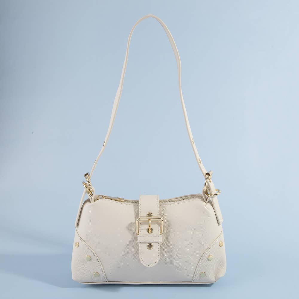 Studded Saffiano Buckle Strap Shoulder Bag: SMV