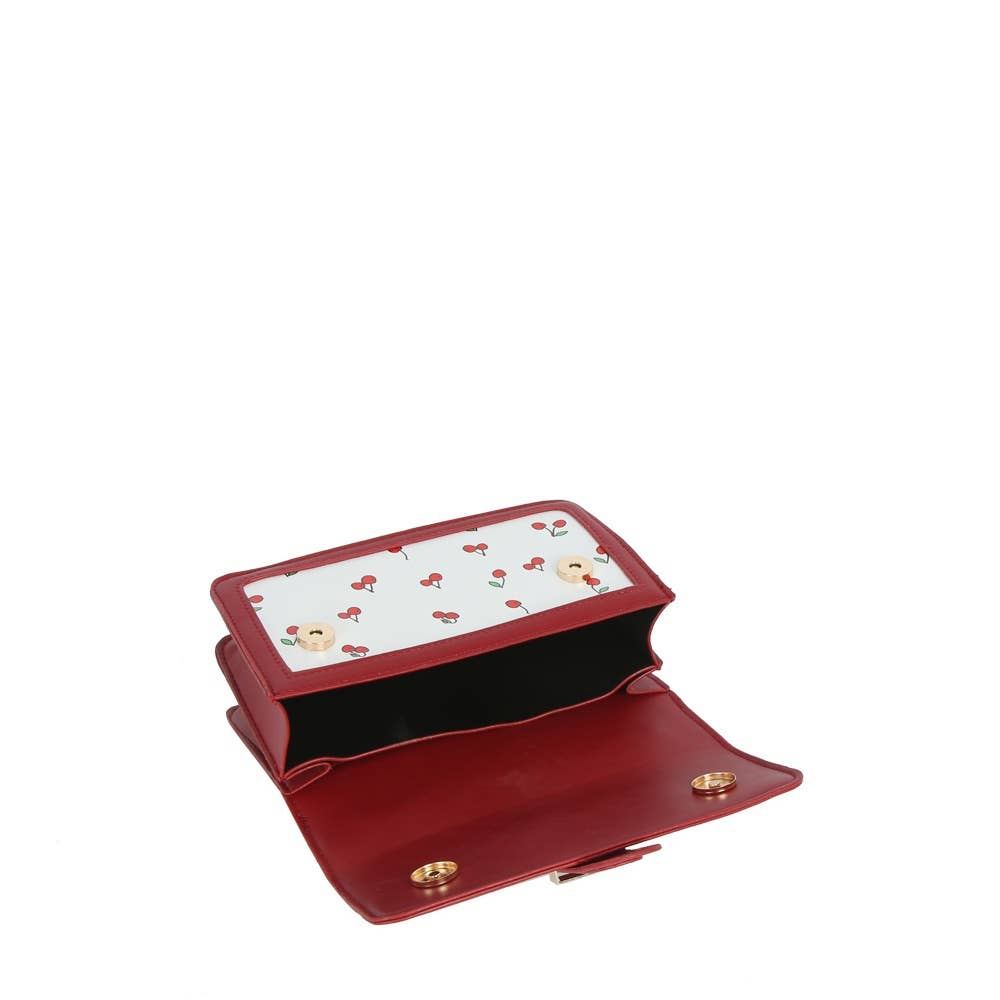 Cherry Print Buckle Flap Satchel: BK
