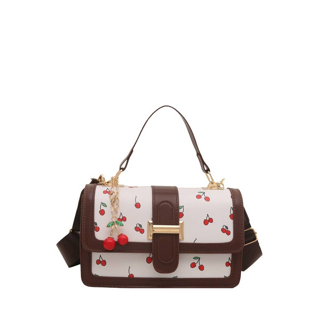 Cherry Print Buckle Flap Satchel: BK