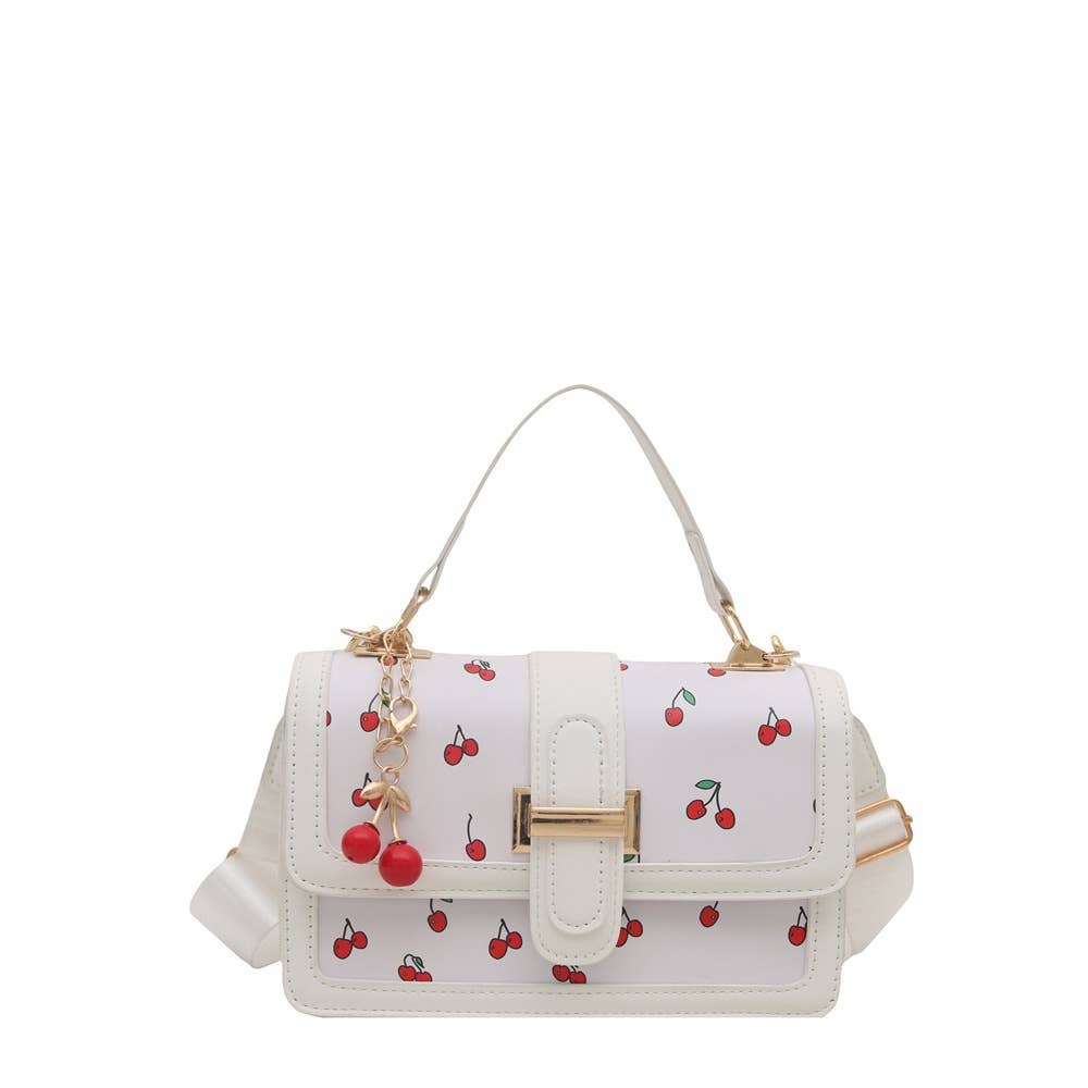 Cherry Print Buckle Flap Satchel: BK