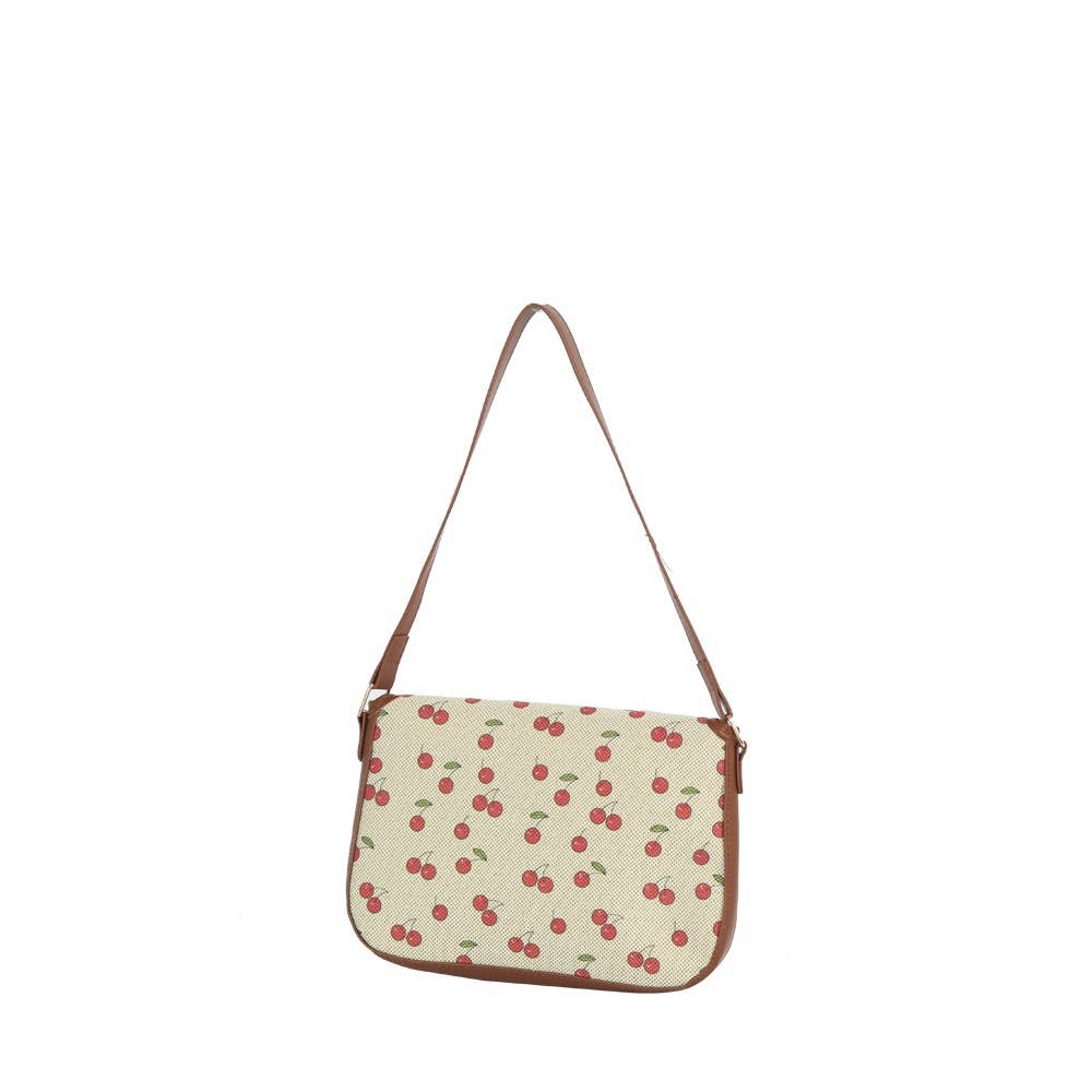 Cherry Print Buckle Saddle Shoulder Bag: BR