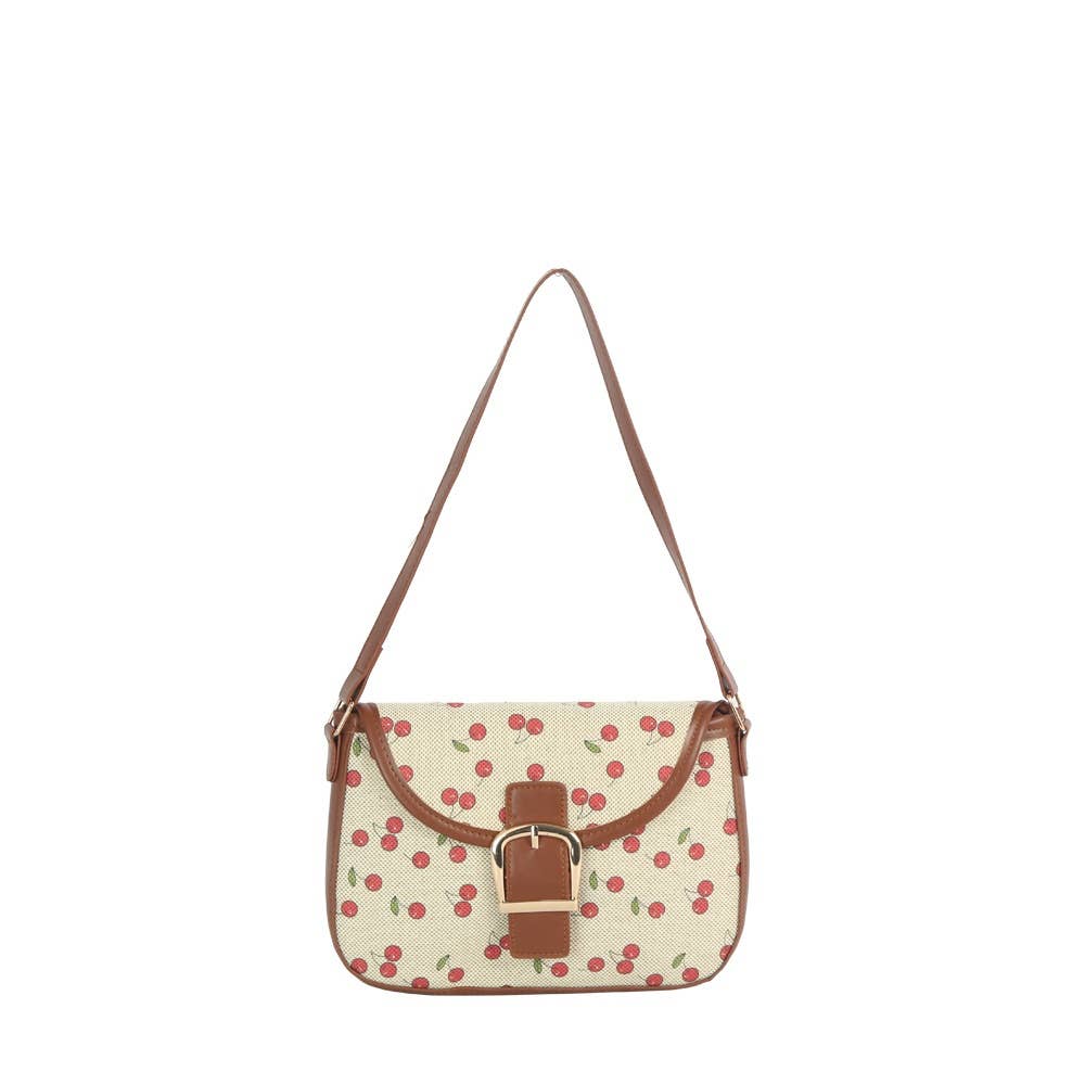 Cherry Print Buckle Saddle Shoulder Bag: BR