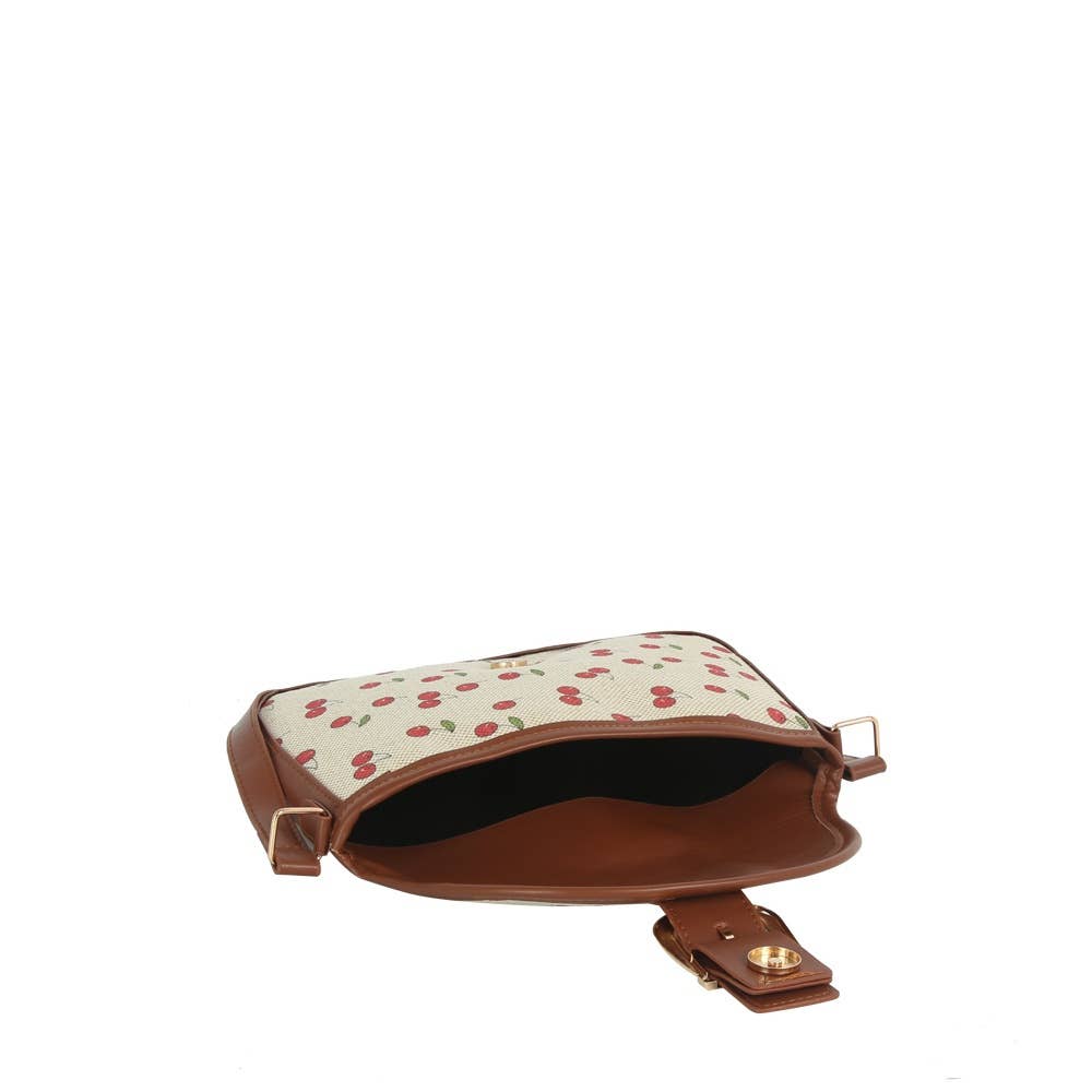 Cherry Print Buckle Saddle Shoulder Bag: BR